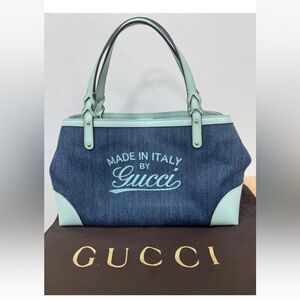 Gucci Denim and Mint Tote Bag